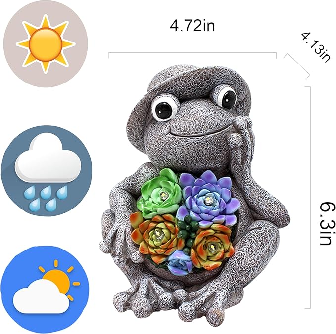 belon Outdoor Garden Decor, Solar Yard Outdoor Frog Statue with Lights and Succulent, Waterproof Solar Lights Frog Figurine for Lawn, Patio, Pathway, Balcony, Yard Decor, Gift for Mom/Family