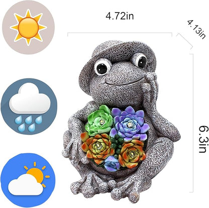 belon Outdoor Garden Decor, Solar Yard Outdoor Frog Statue with Lights and Succulent, Waterproof Solar Lights Frog Figurine for Lawn, Patio, Pathway, Balcony, Yard Decor, Gift for Mom/Family