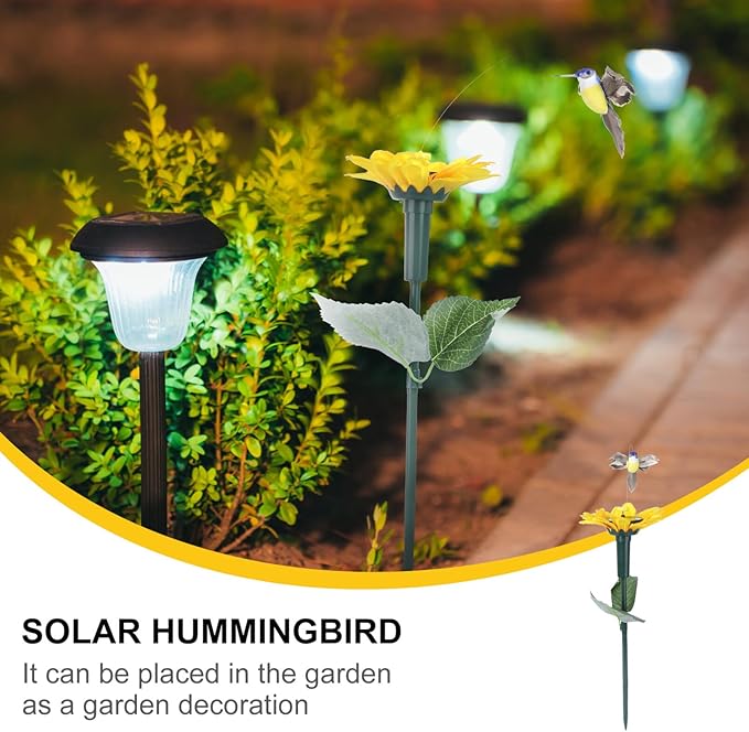 2 Pcs Hummingbird Flying Simulation Solar Hummingbird Garden Stakes Decorative Fluttering Hummingbirds Yard Decorations for Patio Outdoor Decorations