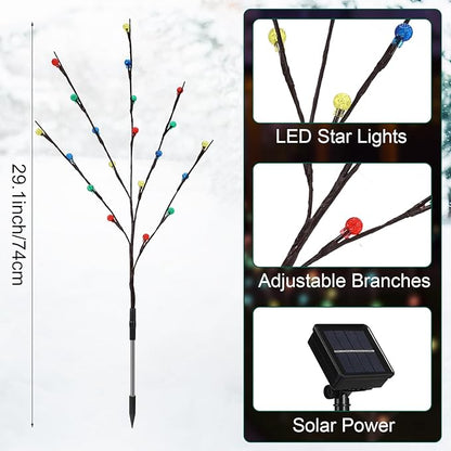 Retisee Garden Christmas Solar Lights - 2 Sets 8 Pcs LED Twig Stake Outdoor Decor - Solar Firefly Christmas Tree Light - 160 LED C6 Fairy Light for Lawn Pathway Xmas Yard Stake