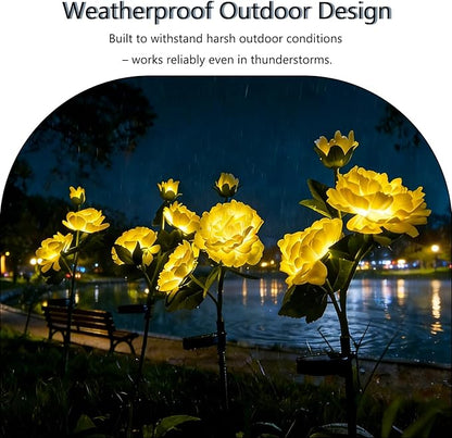 2Pack Solar Flower Lights Outdoor Garden Decor, Waterproof LED Realistic Peony Lamp, Solar Lawn Lamp for Courtyard Decoration, Garden Gifts for Women