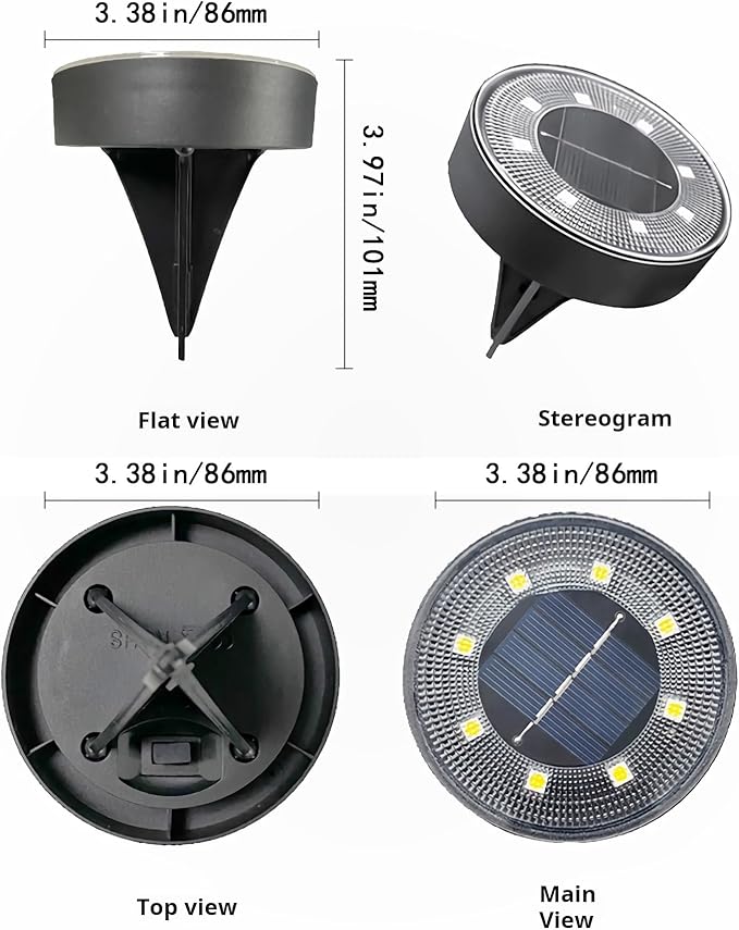 Solar Ground Lights Outdoor Waterproof IP68, 4 Pack 8 LED In Ground Solar Disc Landscape Lighting, Garden Lights | Lumora