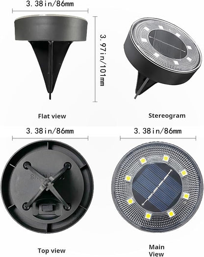 Solar Ground Lights Outdoor Waterproof IP68, 4 Pack 8 LED In Ground Solar Disc Landscape Lighting, Garden Lights Solar Powered for Outside Yard Pathway Patio Lawn Driveway Walkway(Warm)
