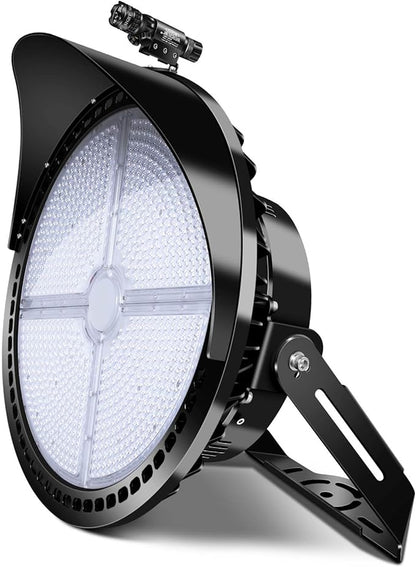 Dimmable 0-800W Outdoor LED Stadium Lights, Heavy Duty Round Floodlight Super Bright Commercial Arena Sport Field High Pole Light with IP66 Waterproof Adjustable Yoke for Large Area Court Farm