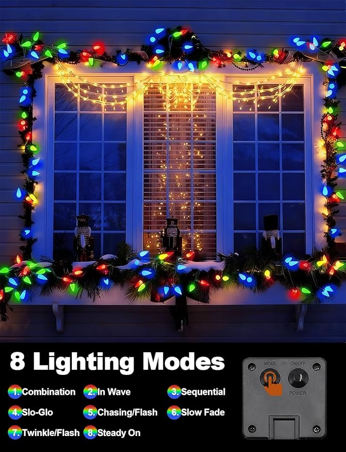 2 Pack Solar Christmas Lights Outdoor C6 Strawberry String Lights, LED Christmas Fairy Lights 50 LEDs Solar Operated Rechargeable Garden Lights for Christmas Tree, Arbor Decor