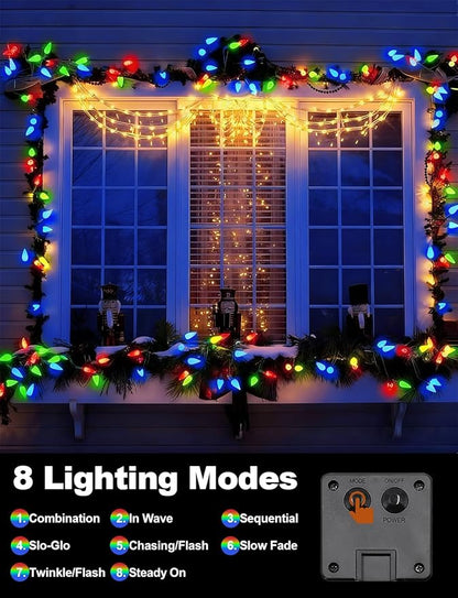 2 Pack Solar Christmas Lights Outdoor C6 Strawberry String Lights, LED Christmas Fairy Lights 50 LEDs Solar Operated Rechargeable Garden Lights for Christmas Tree, Arbor Decor