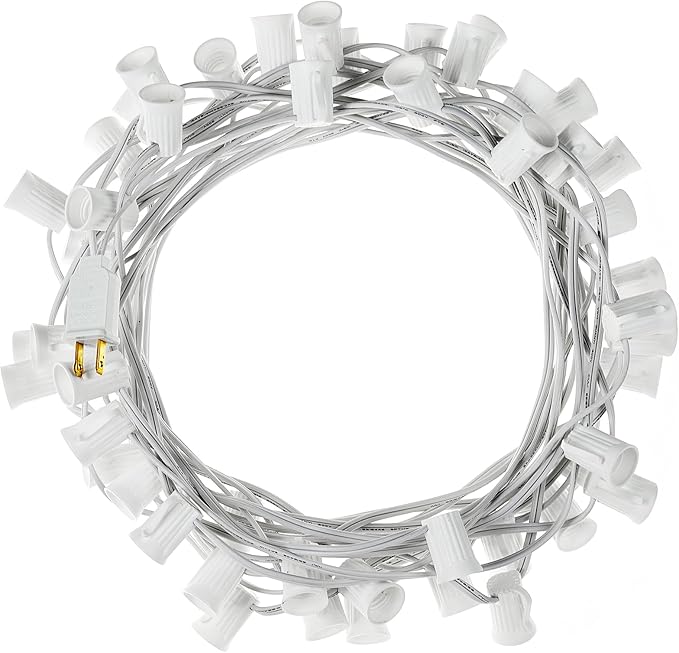 C9 Light Strand 100 FT for E17-12 Spacing, Outdoor String Light Christmas Stringer with 100 Sockets for Patio (White)