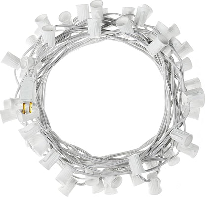 C9 Light Strand 100 FT for E17-12 Spacing, Outdoor String Light Christmas Stringer with 100 Sockets for Patio (White)