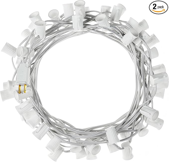 C9 Light Strand, 2 Pack 100 FT Outdoor String Lights Christmas Stringer with 100 Sockets for Christmas Decor Patio | Lumora