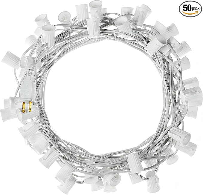 C9 Light Strand, 50 FT Outdoor String Lights Christmas Stringer with 50 Sockets for Christmas Decor Patio, E17 | Lumora