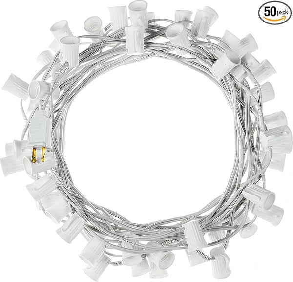C9 Light Strand, 50 FT Outdoor String Lights Christmas Stringer with 50 Sockets for Christmas Decor Patio, E17 | Lumora