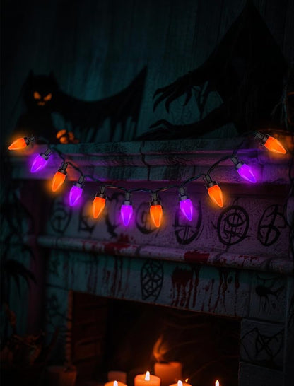 26FT Halloween String Lights Outdoor, 50 C7 LED Orange String Lights, Plug-in Halloween Patio Decorative Lights for Indoor Christmas Backary Porch House Holiday Party Decor