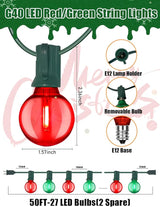 SUNSGNE 50FT Vintage Christmas Lights Outdoor, G40 LED Globe Outdoor Christmas Lights with 27 LED Clear Red Green | Lumora
