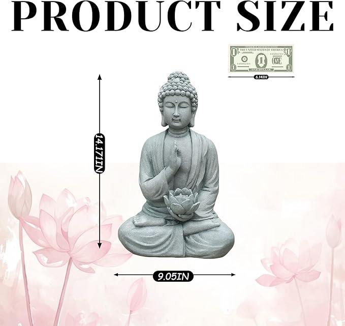 FENGSHUI-CAISHEN Solar Buddha Statue Outdoor, Waterproof Outdoor Solar Light for Garden, Solar Garden Decor, Zen Accessories, Patio Buddha Decor (B)