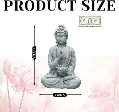 FENGSHUI-CAISHEN Solar Buddha Statue Outdoor, Waterproof Outdoor Solar Light for Garden, Solar Garden Decor, Zen Accessories, Patio Buddha Decor (B)