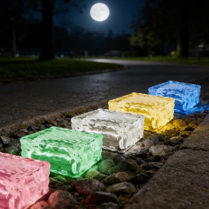 Solar Powered LED Glass Brick Lights, Multicolor Water Ripple Design, Waterproof In-Ground Landscape Path Lights | Lumora
