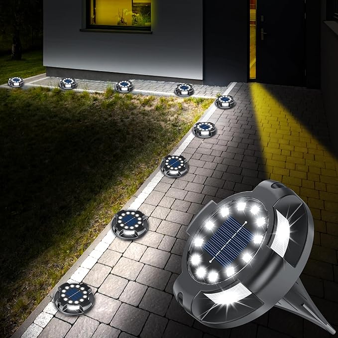 Solar Pathway Lights Outdoor 12 Packs, Bright White 16 LEDs Solar Ground Lights Walkway Lights with Side Light | Lumora