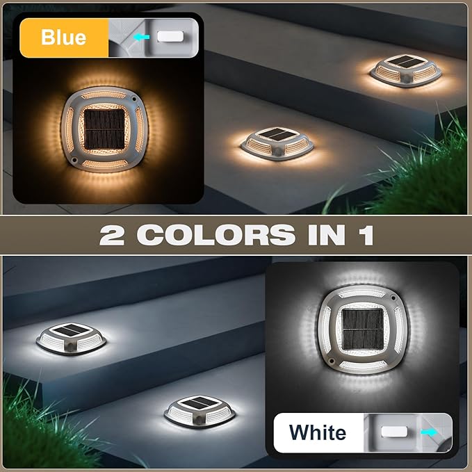 VOLISUN Solar Driveway Lights 8 Pack Waterproof Dock & Deck Marker Lights,2-in-1 Warm White & White LED,IP67 | Lumora