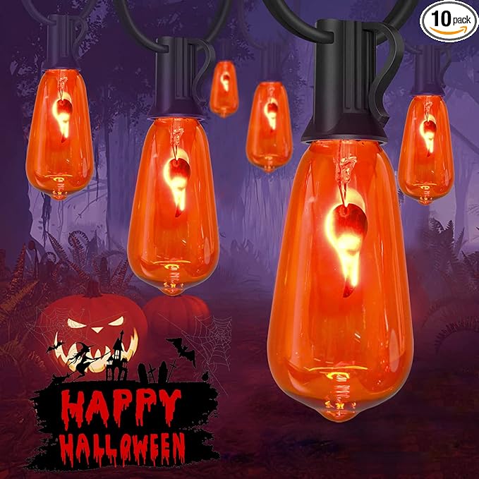 10Ft Halloween Orange Flicker Flame String Lights, ST40 Halloween Decorative String Lights Outdoor with Realistic | Lumora