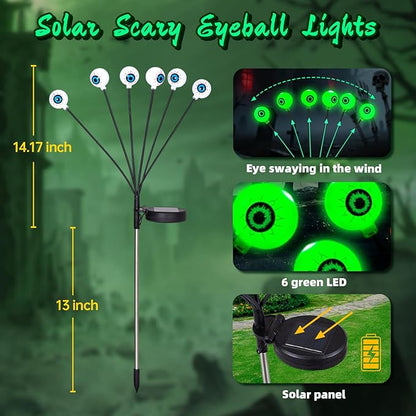 Halloween Solar Pathway Lights 2PK 12 LEDs Solar Outdoor Garden Stake Lights,Decorative Pathway Lights Waterproof Halloween Party Home Yard Patio Decorations Eyeball