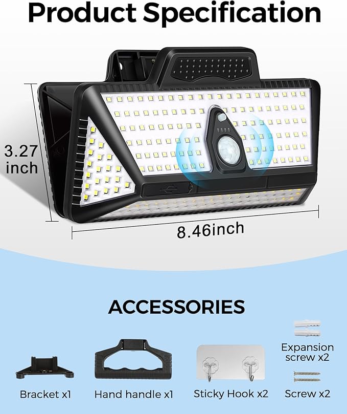 Large Clip on Solar Lights Outdoor, 208 LEDs 1000Lum Bright Solar Security Light with Motion Sensor, 3 Ways -Mount | Lumora