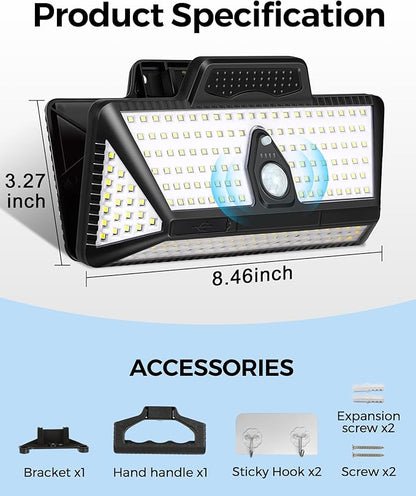 Large Clip on Solar Lights Outdoor, 208 LEDs 1000Lum Bright Solar Security Light with Motion Sensor, 3 Ways -Mount, Portable Solar Outdoor Lights for Fence Gutter Garage Yard (2Pack)