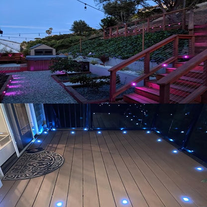 LED Outdoor Deck Lights with Photocell, Φ1.77in RGB 20 Pack Black, Low Voltage 12V IP67 Waterproof, Multi Color Changing Remote, Electric Wired Recessed Stair Step Landscape Lighting for Yard