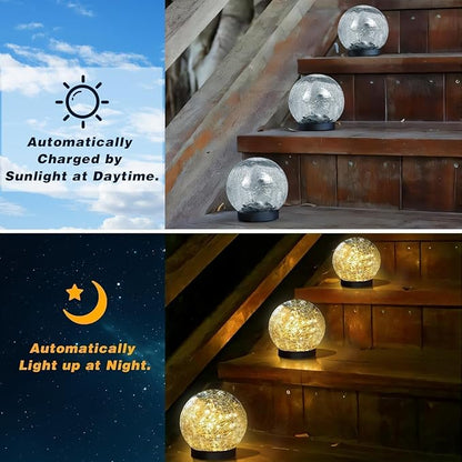 Solar Garden Lights Outdoor Waterproof, 6 Pack LEDs Cracked Glass Ball Light, Ground Landscape Garden Decor, Solar Globe Decorative for Pathway/Patio/Lawn/Yard, 3.9"