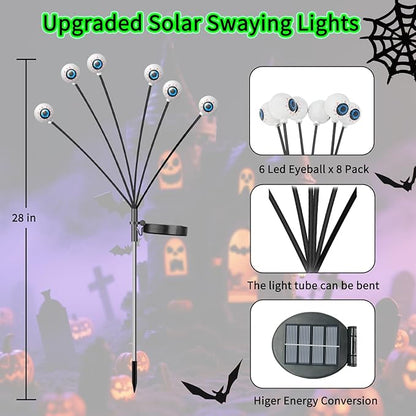 VOTTGO Halloween Solar Lights Outdoor, 8 Pack 48LED Scary Solar Eyeball Pathway Lights, 2 Modes Waterproof Swaying Solar Firefly Lights for Garden Yard Pathway Halloween Decorations, Green