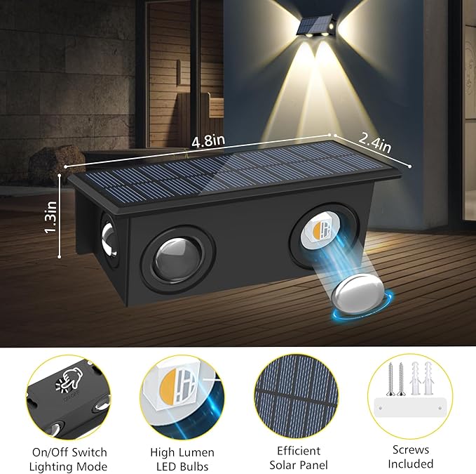 T-SUN Solar Fence Lights Outdoor, 4 Pack Waterproof Fence Lights Solar Powered 8 Mode RGB & Warm White＆Color Changing Dusk to Dawn Wall Lights for Yard Patio Step Deck Railing Pool
