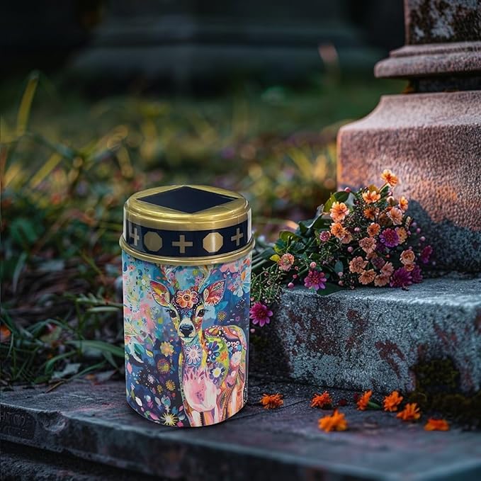 Deer Print Cemetery Cross Solar Lights Solar Light Outdoor for Cemetery, LED Waterproof Solar Lights for Garden, Balcony, Yard, Memorial Gifts