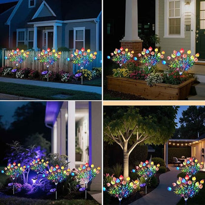 Solar Garden Lights, 7 Heads Gardenia Colorful Flower Light Waterproof Solar Outdoor Lights for Yard Pathway Decor, Two Lightning Modes, 2 Pack Pink