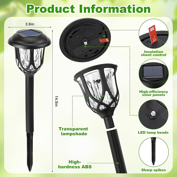 Tuanse 20 Pcs Solar Outdoor Garden Pathway LED Lights Bulk Solar Powered Landscape Yard Stake Lights Waterproof Auto On/Off for Lawn Patio Porch Walkway Driveway
