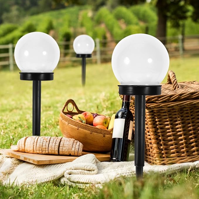 Uonlytech 6pcs Solar Lawn Globe Lights Outdoor Garden Lighting Tool Warm Light for Pathway Courtyard Decor Easy Installation Energy Saving