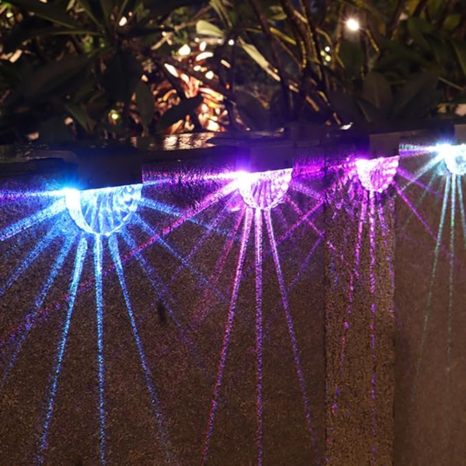 4pcs Solar Stair Lights Outdoor Waterproof Fence Lamps Solar Powered Decorative Step Lighting for Patio Garden Pathway Random Color