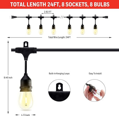 Honeywell E26 LED Outdoor Indoor String Lights, 24 FT (Maximum 1680FT) Commercial Grade Patio Gazebo Porch Party Decor Light, Vintage Style Café Lighting in Bistro Pergola Backyard