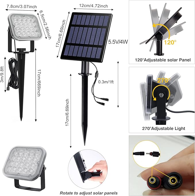 Solar Spot Lights Outdoor, 20 LED IP65 Waterproof Landscape Lighting, Dusk-to-Dawn 3000K Warm White Solar Outdoor | Lumora