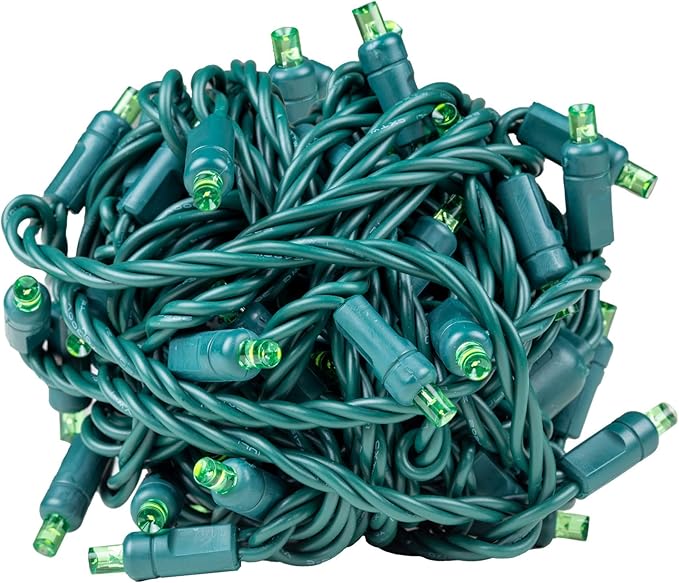 Novelty Lights 25ft 50 LED Lime Green Christmas Lights Outdoor/Indoor, 6" Spacing, Green Wire String Lights for Festive Xmas Lighting, IP55, UL Listed, Dimmable, Connectable