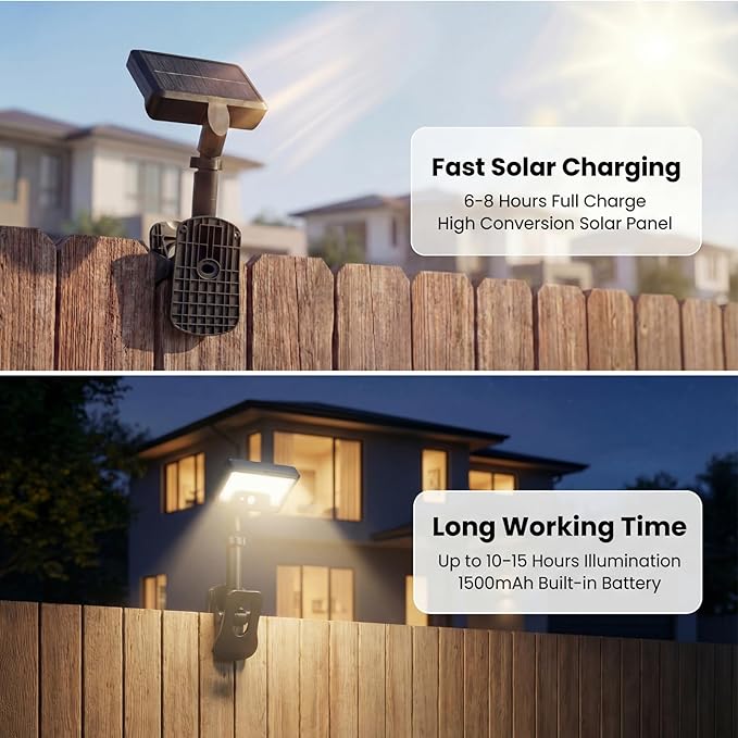 Clip On Solar Lights Outdoor,92 LEDs 600LM Motion Sensor Outdoor Lights,Solar Powered Fence Lights,IP65 Waterproof Security Lights forr Fence, Gutter, Deck and Camping. (Clip Mount 2 Pack)
