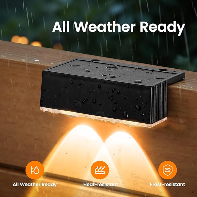 NIORSUN Solar Fence Lights,6 Pack Deck Light,Led Outdoor Lights Warm White + RGB Wall Lights,IP45 Solar Powered | Lumora