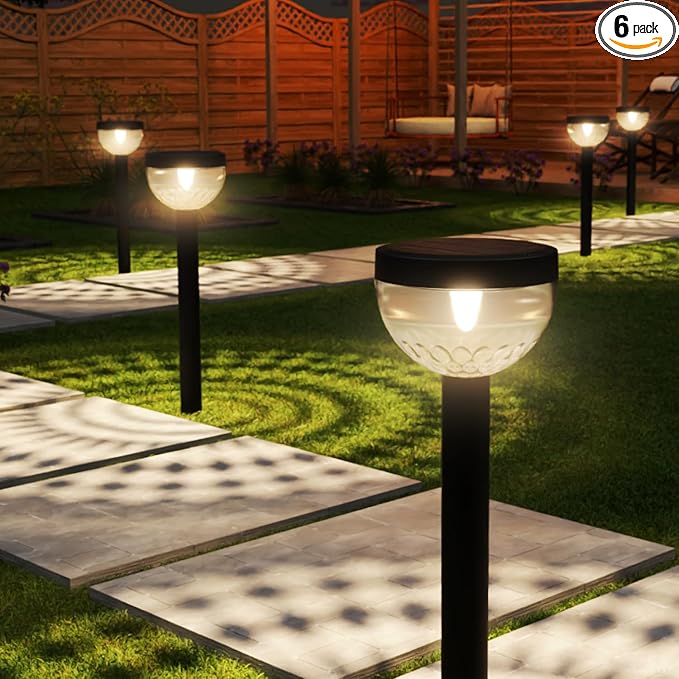 Sunco 6 Pack Round Solar Pathway Lights Outdoor, Super Bright 120 LM, 2CCT 2700K Soft White & 4000K Cool White, Dimmable Path Lights for Garden, Backyard, Walkway, Driveway.