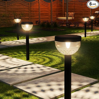 Sunco 6 Pack Round Solar Pathway Lights Outdoor, Super Bright 120 LM, 2CCT 2700K Soft White & 4000K Cool White, Dimmable Path Lights for Garden, Backyard, Walkway, Driveway.