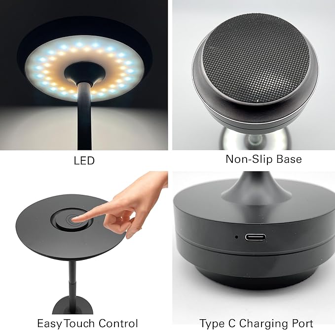 Cordless Table Lamps Rechargeable, Portable Battery Operated Lamp, Stepless Dimming LED Table Light with Memory Function, for Outdoor/Dinner/Patio/Restaurant, (Black 4 Pack)