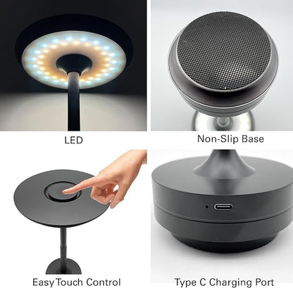 Cordless Table Lamps Rechargeable, Portable Battery Operated Lamp, Stepless Dimming LED Table Light with Memory Function, for Outdoor/Dinner/Patio/Restaurant, (Black 4 Pack)