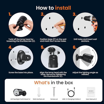 Battery Operated Motion Sensor Light Outdoor, 4000mAh Rechargeable 600 Lumen Battery Powered Spotlight Outdoor Waterproof for Porch, Garage, House(Non-Solar)