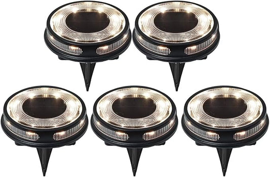 Member Marks Solar Disc Lights (5-Pack) - Ultra-Bright 30 Lumens Outdoor Garden Lights - Warm White & Color Changing Modes - Stainless Steel Waterproof In-Ground Lighting for Path, Yard, and Deck