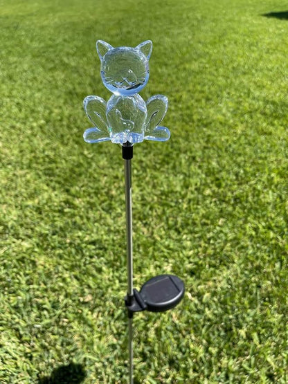 Set of 2 Clear Acrylic Cat Solar Garden Yard Landscape Path Stick LED Lights
