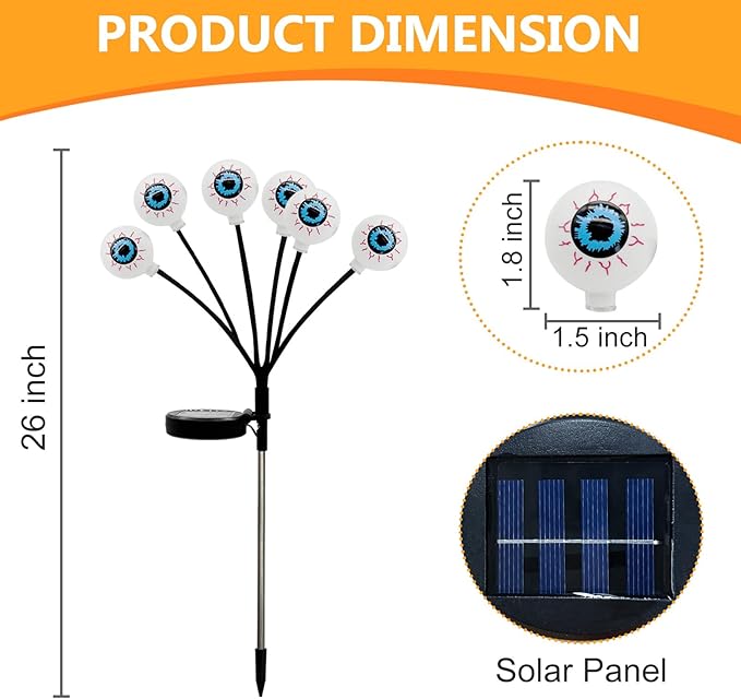 LEWIS&WAYNE Solar Halloween Pathway Lights 3 Pack Eyeball Stake Lights Outdoor 2 Modes Cool White LEDs for Garden Yard Patio