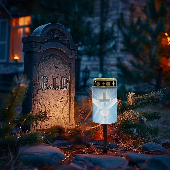 Peace Dove Cross Solar Memorial Lights for Graves Blue Gravesite Decorations Cemetery Solar Lights for Grave Outdoor Garden Cemetery Led Lights Grave Lamp for Loved Ones Set of 2
