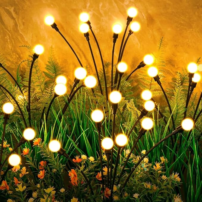 Skeemi Solar Garden Lights – LED Firefly Outdoor Solar Lights, IP65 Waterproof, Swaying “Fireflies” Pathway Lights for Patio Ideal Gift for Women & Grandma (Pack of 8, 64, Heads)
